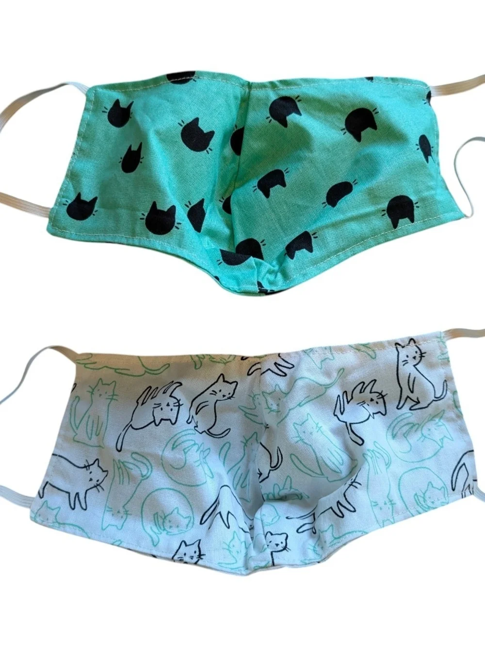 Reusable Face Mask Set with Cat Print - Green & White